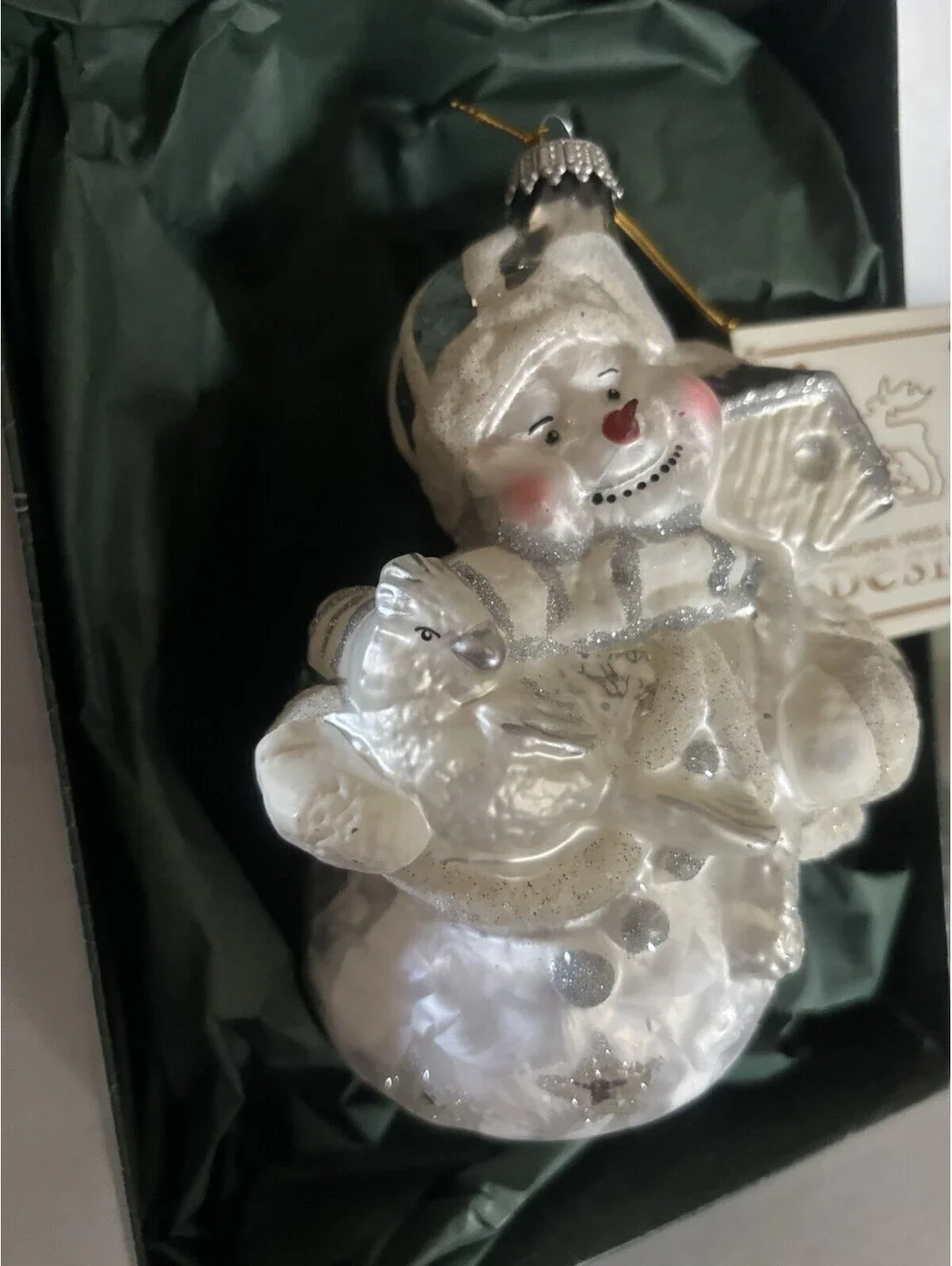 Krebs Lauscha Mouth Blown Glass Snowman Christmas Ornament Germany VTG